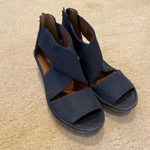 Clarks Clarence Blue Nubuck Wedge Sandals